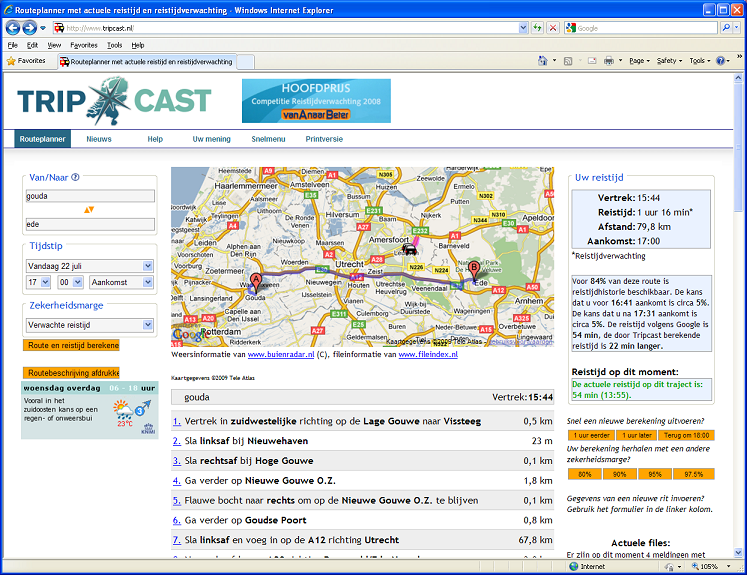 Tripcast Routeplanner met Reistijdverwachting